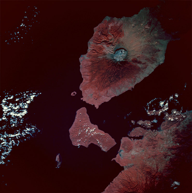 Tambora Volcano Caldera Indonesia Taken from the space shuttle Endeavour 13 May 1992 (courtesy of NASA)